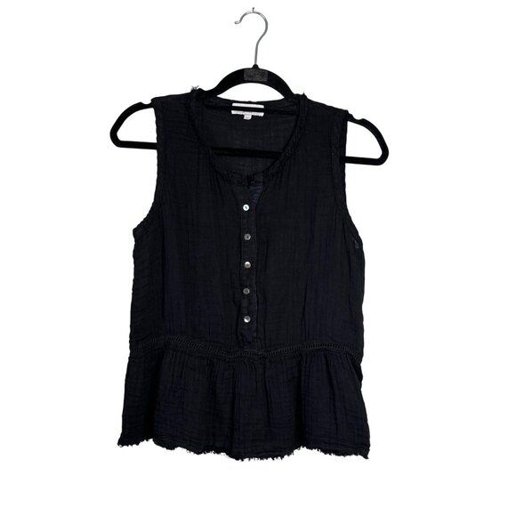 Michael Stars Gauzy Sleeveless Top Size XS Black Peplum Button Detail Sleeveless - Picture 1 of 5